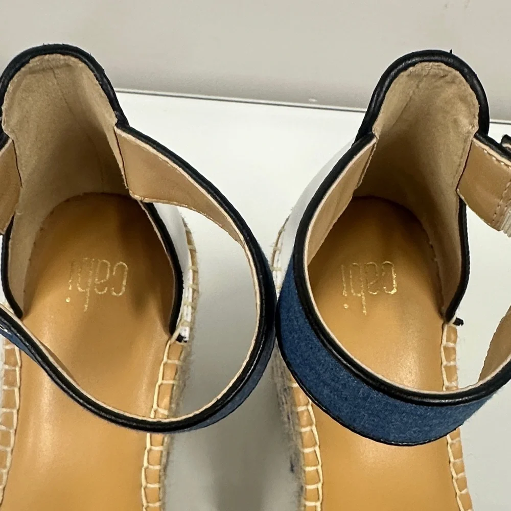 CAbi Blue Parker espadrille Denim Wedge Sandals 7